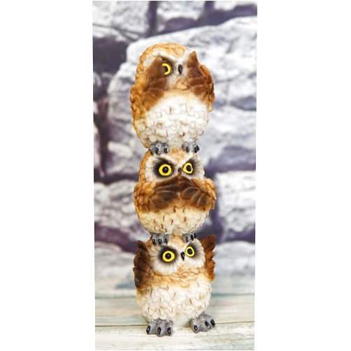 Ebros Gift Ebros Stacked See Hear Speak No Evil Wise Acrobatic Fat Owls Figurine Decor Wisdom of The Woods Totem Pole Nocturnal Great Horned Owl Bird Themed Chibi Collectible Statue (Brown)