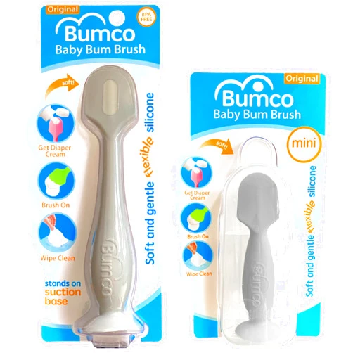 Baby Bum Brush Bumco Baby Bum Brush + Mini Baby Diaper Cream Spatula with Case - BPA-Free Silicone Diaper Spatula, Mom-Invented Butt Paste Applicator (Gray & Gray)