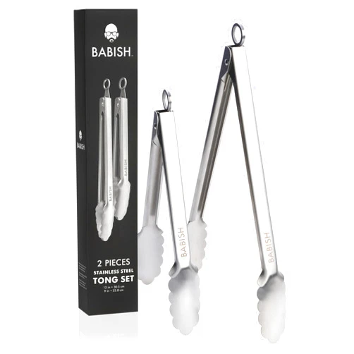Babish 12” & 9” Locking Kitchen Tong Set, Stainless Steel