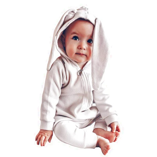Simplee kids Animal Bunny Baby Easter Romper Long Ear Rabbit Hoodie Romper Jumpsuit with Zipper