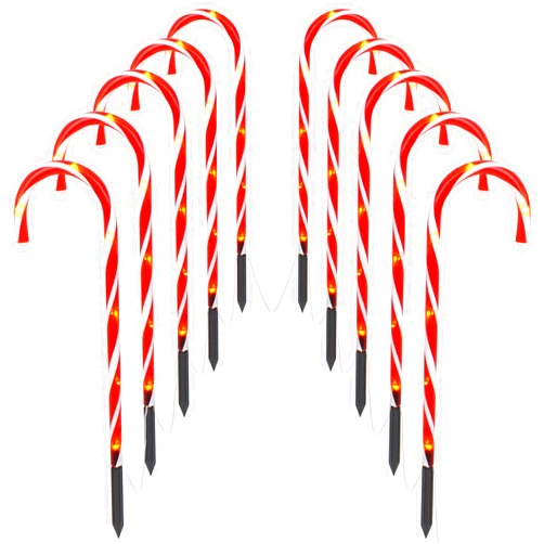 CREPRO Christmas Candy Cane Pathway Lights, 10 Pack Christmas Pathway Markers Decorations Lights for Holiday Yard Patio Garden Walkway Indoor Outdoor Lights Stakes