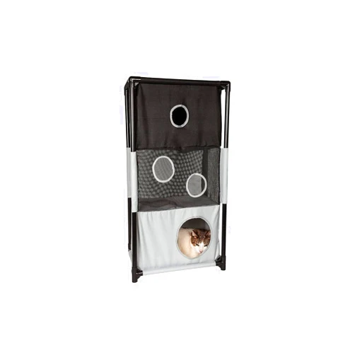 HomeStock Asian Fusion Kitty-Square Obstacle Soft Folding Sturdy Play-Active Travel Collapsible Travel Cat House Furniture in Black and White
