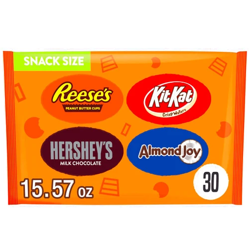 HERSHEY'S Hershey Assorted Chocolate Snack Size, Candy Bag, 15.57 oz (30 Pieces)