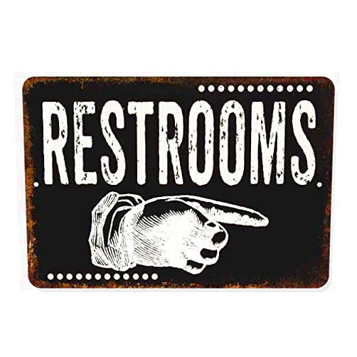 Chico Creek Signs Restrooms Sign Right Pointer Dark Restaurant Signs Rustic Wall Décor Bathroom Retro Small Vintage Business Door Arrow Bathrooms Black 8 x 12 High Gloss Metal 208120061066