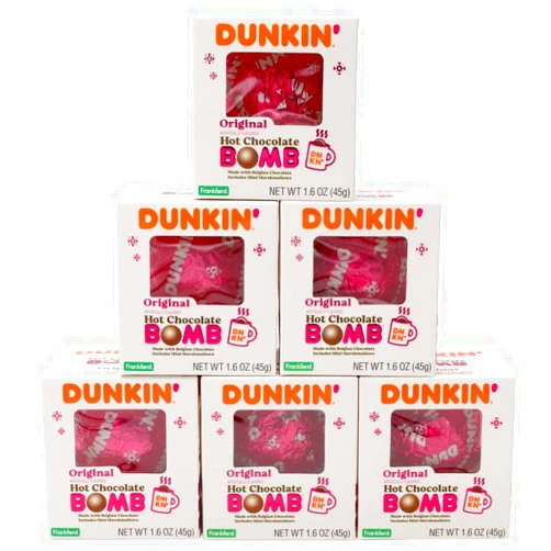 Frankford Dunkin' Original Hot Chocolate Bomb, Melting Milk Chocolate Ball Filled with Mini Marshmallows, 1.6 ounce, Pack of 6 Hot Cocoa Treats, Stocking Stuffer & Christmas Gifts
