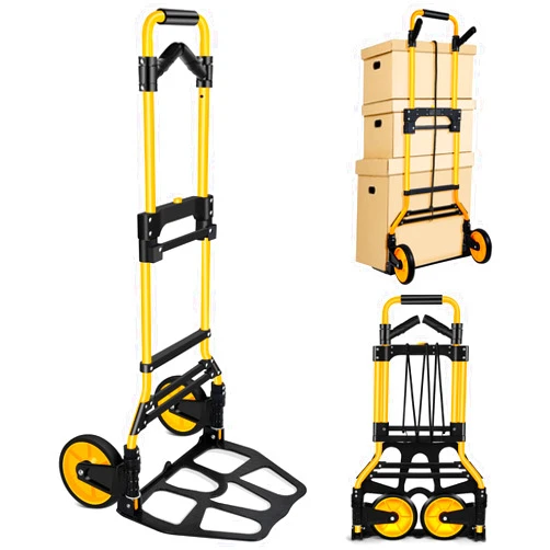 LEVORY J 350 LB Capacity Upgraded Folding Hand Truck Dolly,Portable Dolly Cart with Telescoping Handle，Rubber Wheels and Aluminum Wheel Frame for Moving,Shopping,Travel,Office Use