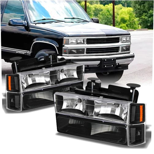 AKKON - For 1994-1998 Chevy C/K 1500/2500/3500 Tahoe Suburban Full Size C10 Black Headlights Left+Right Headlamp