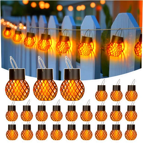 GIGALUMI 24 Pack Solar Lanterns for Outside,Solar Hanging Lights Outdoor Waterproof with Flickering Flame,Solar Powered Outdoor Lights Garden Decor for Yard,Patio,Tree,Camping,Festival Decoration