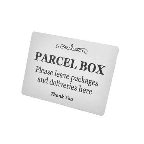 OriginDesigned Parcel Box (Mail Box) Sign - Manufactured from Aluminium Metal with adhesive. Notice for deliveries, package delivery boxes for outside. Make sure you don’t lose any mail again (Silver)
