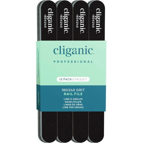 Cliganic 12 Pack Nail File Set: 180/240 Grit | Professional Emery Boards for Natural, Gel & Acrylic Nails | Washable Double Sided Kit | Cliganic 90 Days Warranty
