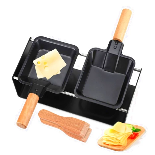 DBZDM Cheese Raclette Melter, Small Cheese Raclette Table Grill with Wooden Handle, Candlelight Cheese Melter Pan for Melted Cheese (8.85In * 3.93In * 2.55In)