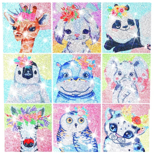 Sinmoe 9 Pack Animal Diamond Painting Kits for Kids Adults 5D Cute Diamond Art Kits Full Drill Diamond Art Painting 6 x 6 Inches Cute Animal Paint Crafts Decor for Beginners Home Wall Decoration