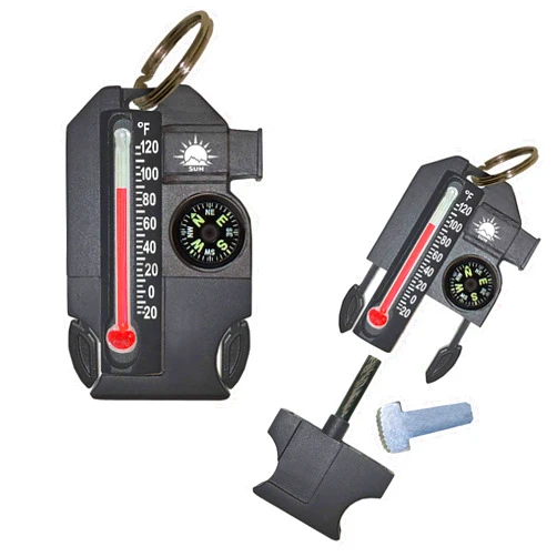 Sun Company Outsider - 4-in-1 Survival Multi-Tool | Compass, Thermometer, Whistle, and Fire Starter in a Compact Zipper Pull | Outdoor Gadget for Backpacking, Camping, or Survival Situations