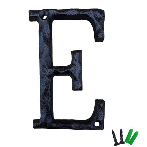 YICC 5 Inch High House Letters, Solid Cast Iron Home Address Letters, Perfect Matching Our 5.5 Inch House Numbers, Black Finished (Letter E)