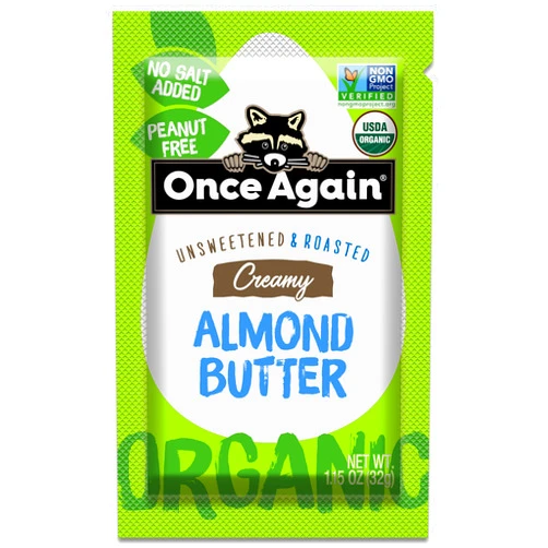 Once Again Organic Creamy Almond Butter - 1.15oz Squeeze Packs, 10 Count - Roasted - Salt Free, Unsweetened - USDA Organic, Gluten Free Certified, Peanut Free, Vegan, Kosher, Paleo