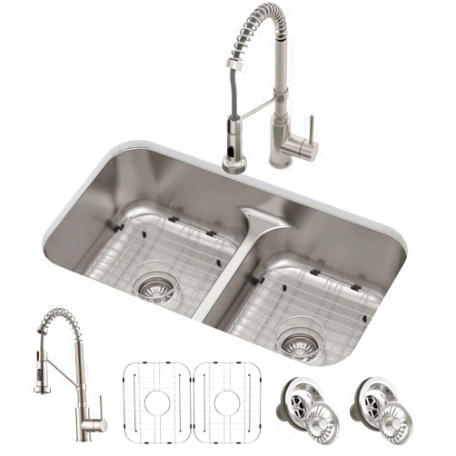 KRAUS KCA-1200 Ellis Kitchen Combo Set with 33-inch 16 Gauge Undermount Kitchen Sink and Bolden 18-inch Pull-Down Commercial Style Kitchen Faucet, Spot Free Stainless Steel Finish