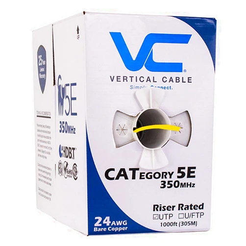 VC VERTICAL CABLE Vertical Cable Cat5e, 350 MHz, UTP, 24AWG, 8C Solid Bare Copper, 1000ft, Yellow, Bulk Ethernet Cable - 054 Series