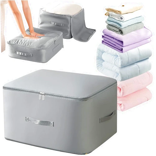 Zrrmmd Ultra Space Saving Self Compression Organizer,Heavy Duty Moving Bags,Storage Tote for Space Saving,Self Compressing Moving Clothes Organizer Bags for Comforters,Clothes,Bedding (Grey, X-Large)