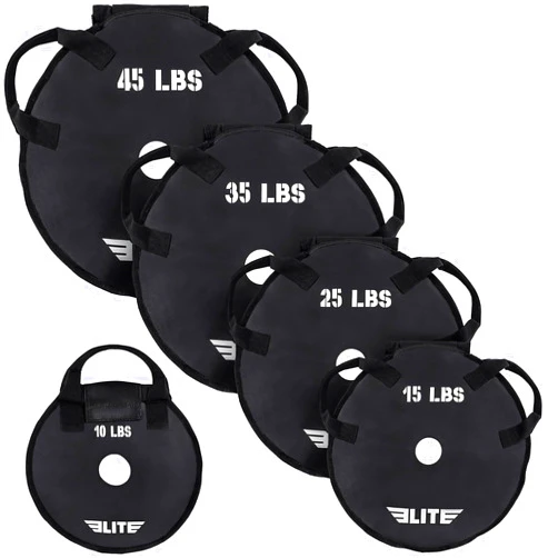 Elite Sports Workout Sand Plates (Set of 2) – Fillable Weight Plates for Olympic Bars – Drop-Proof, Waterproof TPU – 10/15/25/35/45 LB Options – Strength Training, CrossFit, Home Gym