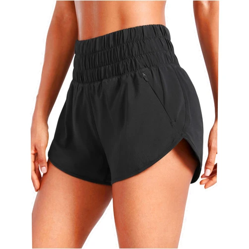 CRZ YOGA High Waisted Dolphin Running Shorts for Womens Mesh Liner for Gym Workout Athletic with Zipper Pocket