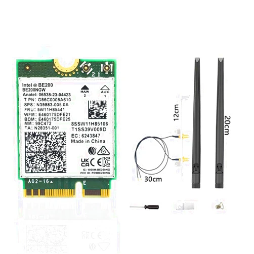 CORN WiFi 7 BE200 NGW Wireless Card, Tri-Band 6GHz/5GHz/2.4GHz M.2 NGFF Bluetooth 5.4, Includes Ipex Cable, 8dBi Antennas and Brackets Support Windows 10/11(64 bit)/Linux, Not Support AMD. (with Antennas)
