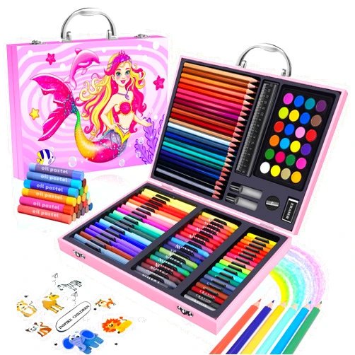 homicozy Art Supplies Kit for Kids Ages 4-12,Mermaid Art Case Coloring Set,Drawing Kits with Markers, Crayons, Colored Pencils,Oil Pastels,Coloring Book,School Supplies,Gift for Kids Artist Age 4+