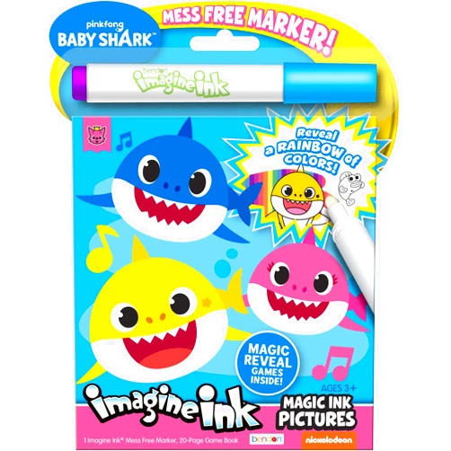 Bendon Imagine Ink Magic Ink Pictures and Game Book with Mess Free Marker (Baby Sharks)