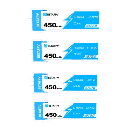 BETAFPV 4pcs BT2.0 450mAh 1S Battery 3.8V 30C Lipo Battery with BT2.0 Connector Compatible for 1S FPV Tiny Whoop Drone Quadcopter Like Meteor75, Cetus Pro FPV Kit, Cetus X FPV Kit