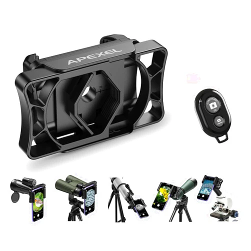APEXEL Telescope Phone Adapter, Binocular Photo Adapter for Android & iPhone, Phone Holder Mount for Telescope, Monocular, Binocular, Microscope, Spotting Scope. (Including Bluetooth Shutter Remote)