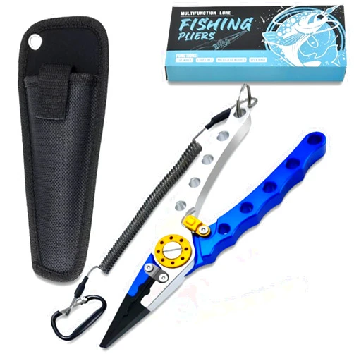 CTrowelpro Fishing Pliers Saltwater, Fishing Pliers Hook Remover Split Ring Pliers Tools with Sheath and Lanyard Gear for Braided Fishing Line Cutter, Fishing Needle Nose Pliers