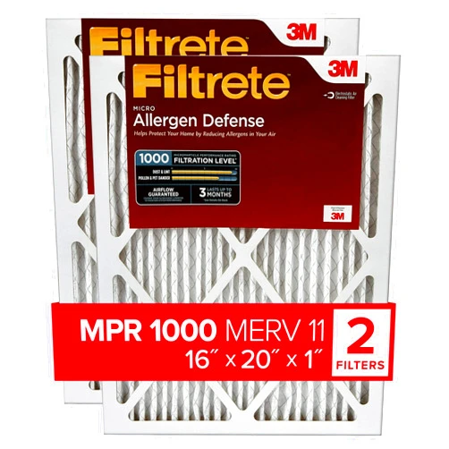 Filtrete 16x20x1 AC Furnace Air Filter, MERV 11, MPR 1000, Micro Allergen Defense, 3-Month Pleated 1-Inch Electrostatic Air Cleaning Filter, 2 Pack (Actual Size 15.719 x19.719x0.84 in)