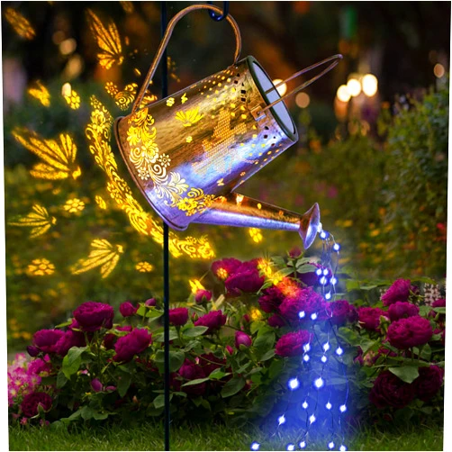 YJFWAL Solar Watering can with Lights, Unique Gifts for Mom Grandma Women Birthday, Waterproof Gardening Gifts Watering Can with Cascading Lights Outdoor Decor for Garden Patio Yard Pathway Backyard