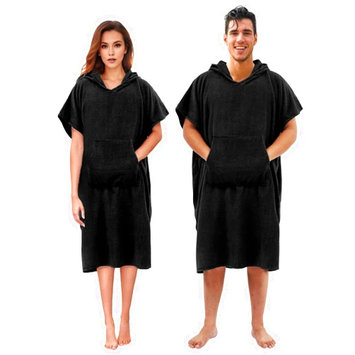 Abahub Surf Poncho Changing Robe with Hood, Thick Quick Dry Microfiber Wetsuit Changing Towel for Surfing Beach Swim Outdoor Sports Men Women, Absorbent Wearable Towel Cover Up(Black)
