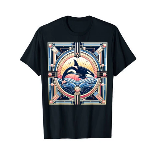 Vintage Orca Whale Art Deco Tees Retro Orca Whale Vintage Sunset Ocean Life T-Shirt