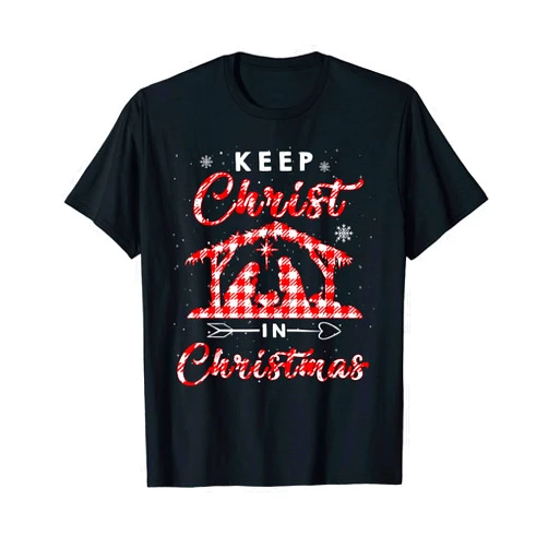 Christmas Nativity Keep Christ in Christmas Shirt Keep Christ in Christmas Red Plaid Christian Costume Gifts T-Shirt