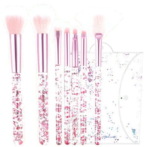AOZUO 7 Pcs Makeup Brushes for Women, Cute Pink Makeup Brushes Crystal Sparkles Fan Blush Foundation Powder Lip Highlight Eye Shadow Eyebrow Brush Set With Sequins Handle Professional for Girl(Pink)