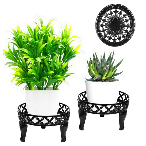 ZQZMZGS 2 Pack Metal Plant Stand,Heavy Duty Rustproof Iron Corner Flower Pot Stand Holder,10 Inches Ustproof Iron Round Plant Shelf, Flower Pot Stand for Outdoor Indoor&Garden Home Multiple Plant.(Black)