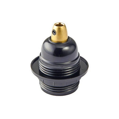 BRIGHTTIA Bakelite Full Thread Light Bulb Socket - Medium Base E26 - with Brass Cord Grip - Shade Ready Replacement Lamp Holder for DIY Lighting Projects - Lamp Parts (BA-L401B)