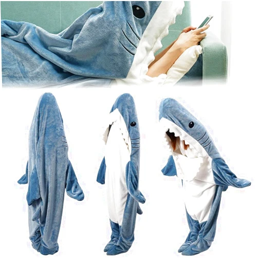 Wmool Shark Blanket Adult, Wearable Shark Blanket Super Soft Flannel Hoodie, Shark Onesie for Adults Kids