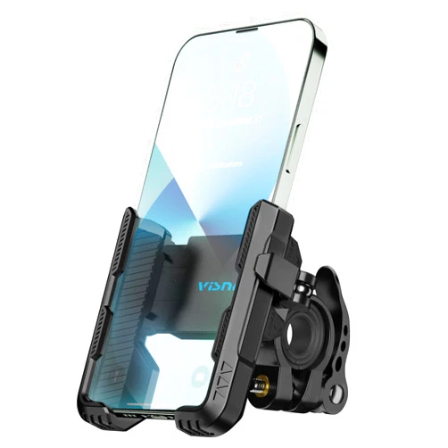 Visnfa New Upgraded Bike Phone Mount Holder Two Connectors Quickly Lock and Release,360°Rotatable Bicycle Motorcycle Scooter Accessories Handlebar Phone Clip for 4.0