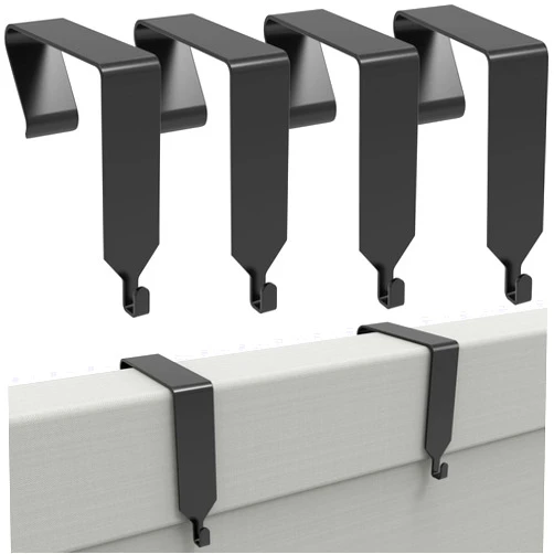 KOPKIO 4 PCS Over The Door Hook Office Cubicle Hangers Cubicle Walls Hooks, Universal Panel Partition Metal Hooks for Hanging File Bins, Keys, Whiteboard, Black