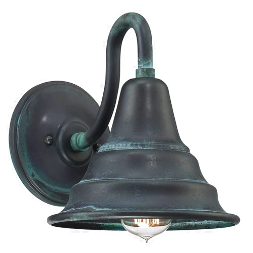 Quoizel CML8409AGV Carmel Modern Farmhouse Outdoor Brass Metal Cone Wall Sconce Lighting, 1-Light 100 Watt, 9