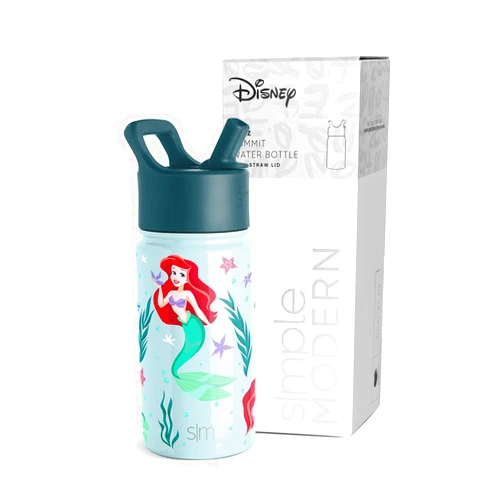 Simple Modern Disney The Little Mermaid Ariel Kids Water Bottle with Straw Lid | Reusable Insulated Stainless Steel Cup for School | Summit Collection | 14oz, The Little Mermaid Ariel's Treasures