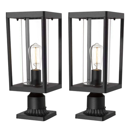 Beionxii Outdoor Post Lantern, 20inch Large Modern Lamp Post Light Fixture Exterior Pillar Lights with Pier Mount Base, Black Cast Aluminum w/Clear Cylinder Glass - A291P-2PK