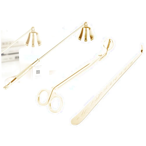 YURROAD 3 in 1 Candle Snuffer Long Handle Candle Extinguisher Candle Wick Trimmer Candle Cutter Candle Wick Dipper Kit - Gold