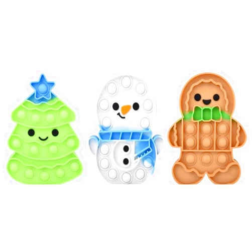 HAPPY DEALS ~ Christmas Glitter Bubble Popper Set - 3 Pc - 6 Inches Gingerbread Christmas Tree and Snowman | Stress Relief & Sensory Toys for Boys and Girls, Great Party Favor Stuffer