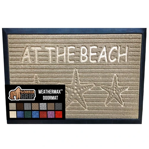 GORILLA GRIP 100% Waterproof All-Season WeatherMax Doormat US Designed Natural Rubber, Stain and Fade Resistant, Low Profile Indoor Outdoor Door Mats, Easy Clean Patio Mat, 17x29, Sand Beach