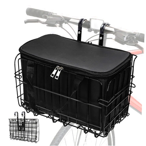 Suwimut Folding Bike Basket Front/Rear with Removable Liner Bag, Large Quick Release Design Metal Ebike Bicycle Basket Cargo Rack for Adult Women/Men Carrying Dogs, Pets, Fruit & Grocery