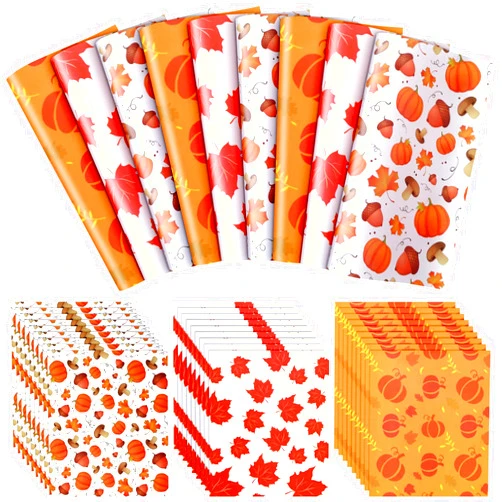 Tinlade 150 Pcs Fall Thanksgiving Wax Paper Sheets Maple Leaf Pumpkin Mushroom Food Wrap Paper Sheets Paper Parchment Grease Resistant Waterproof Paper Food Liner Oil Proof Picnic Liner for Kitchen