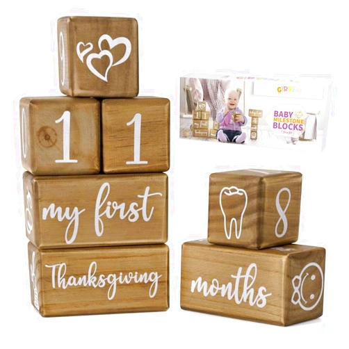 GIRVEM Baby Monthly Milestone Blocks for Boy or Girl, Milestones Age Photo Block Set for Baby Shower, Pregnancy Countdown, 7 Pcs